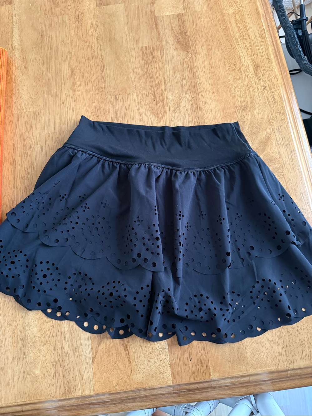aerie Black Scalloped Laser-Cut Circle Skater Skirt